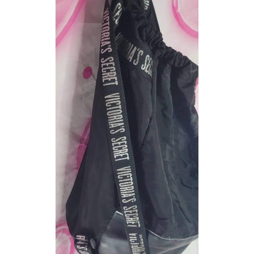 Victoria's Secret Gym Pink Drawstring Backpack Bag Black Missing Logo No Straps